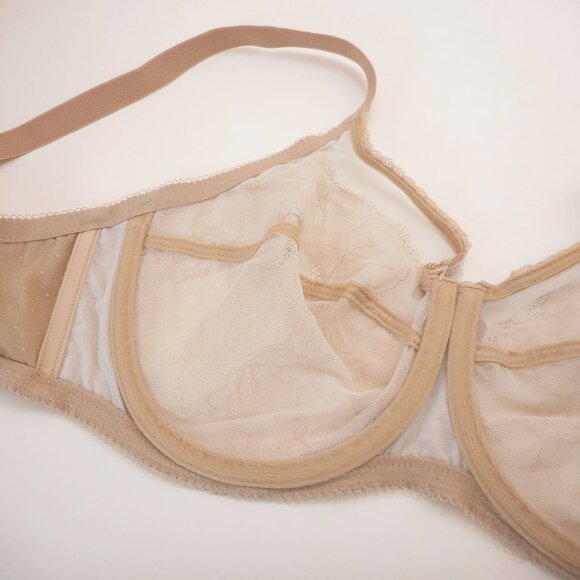 Wacoal Retro Chic Bra Size 36D Underwire Unlined Floral Sheer Lace 855186 Beige - Picture 7 of 11